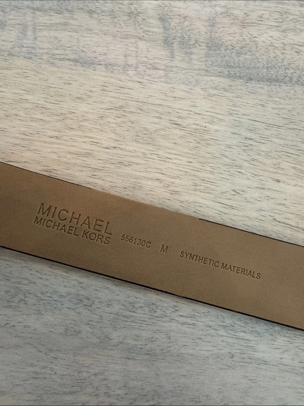 Michael Kors Men's White and Gray MK Logo Belt with Silver Buckle